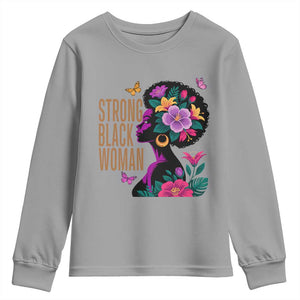 Strong Black Woman Floral Afro Youth Sweatshirt Empowering Black Queen Pride Celebrating Melanin and Strength TS02 Sport Gray Print Your Wear