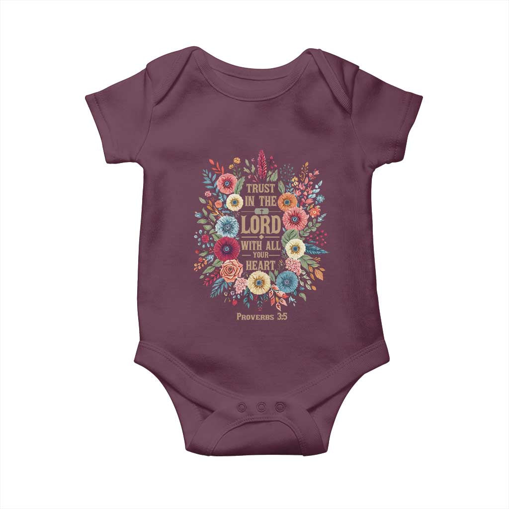 Trust in the Lord Proverbs 3:5 Floral Christian Baby Onesie Inspirational Bible Verse