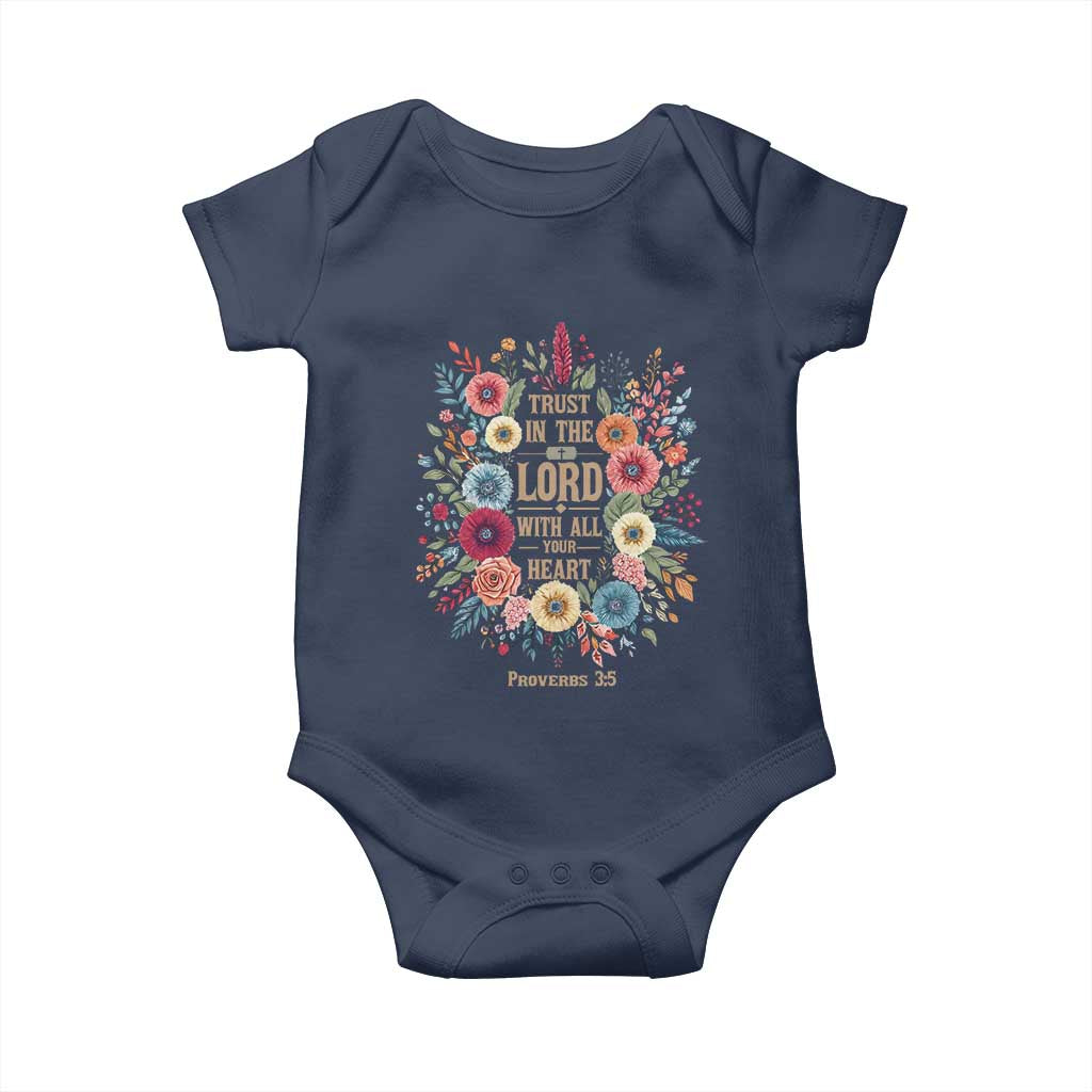Trust in the Lord Proverbs 3:5 Floral Christian Baby Onesie Inspirational Bible Verse TS02 Navy Print Your Wear