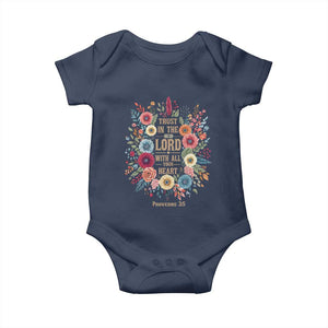 Trust in the Lord Proverbs 3:5 Floral Christian Baby Onesie Inspirational Bible Verse TS02 Navy Print Your Wear