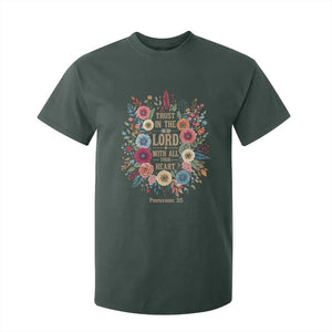 Trust in the Lord Proverbs 3:5 Floral Christian T Shirt For Kid Inspirational Bible Verse TS02 Dark Forest Green Print Your Wear