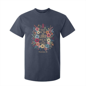 Trust in the Lord Proverbs 3:5 Floral Christian T Shirt For Kid Inspirational Bible Verse TS02 Navy Print Your Wear