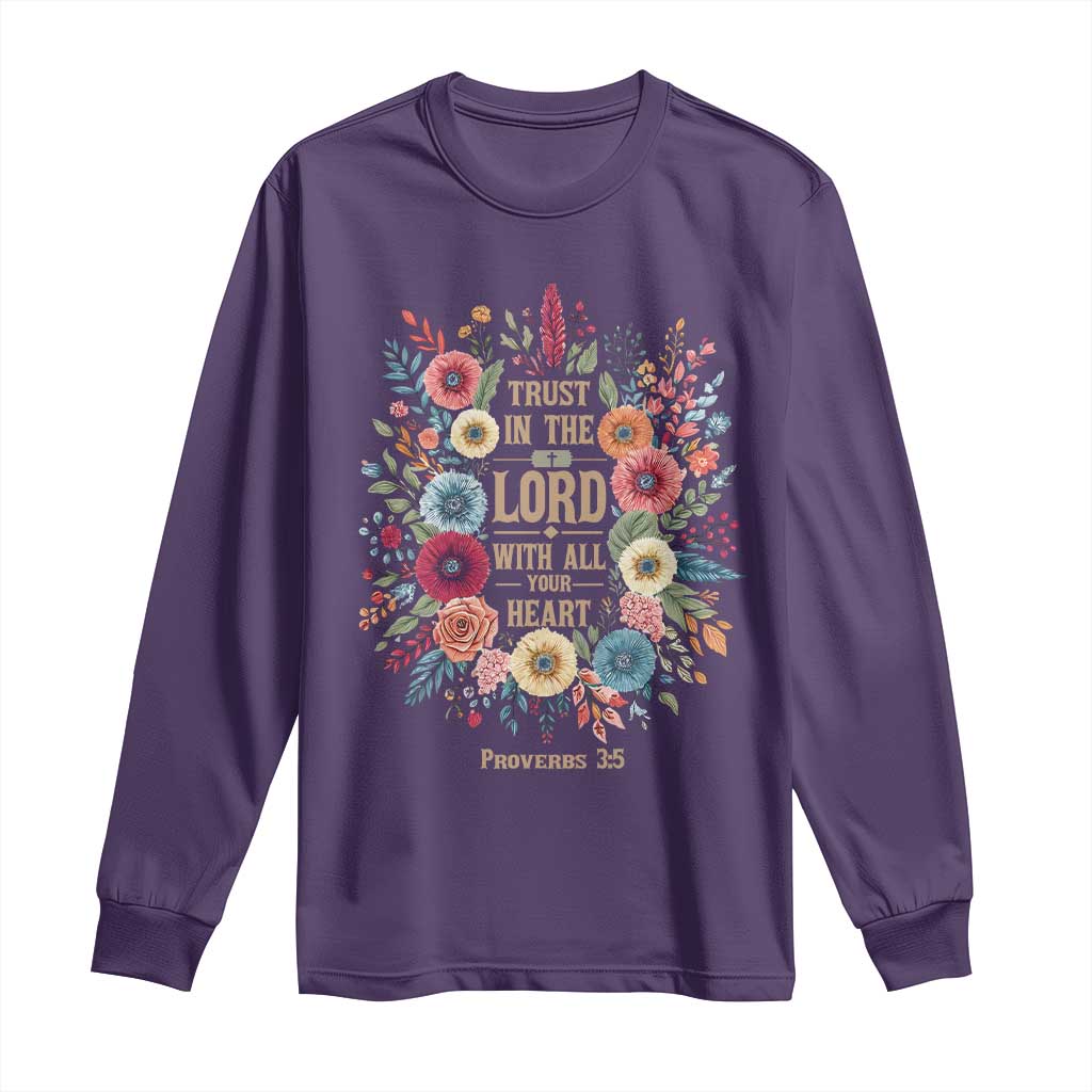 Trust in the Lord Proverbs 3:5 Floral Christian Long Sleeve Shirt Inspirational Bible Verse TS02 Purple Print Your Wear