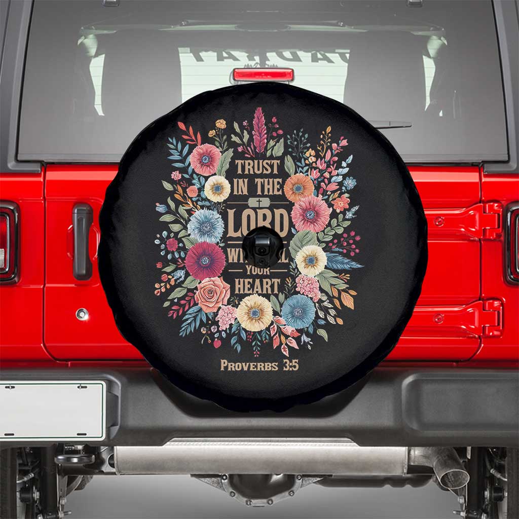 Trust in the Lord Proverbs 3:5 Floral Christian Spare Tire Cover Inspirational Bible Verse TS02 Black Print Your Wear