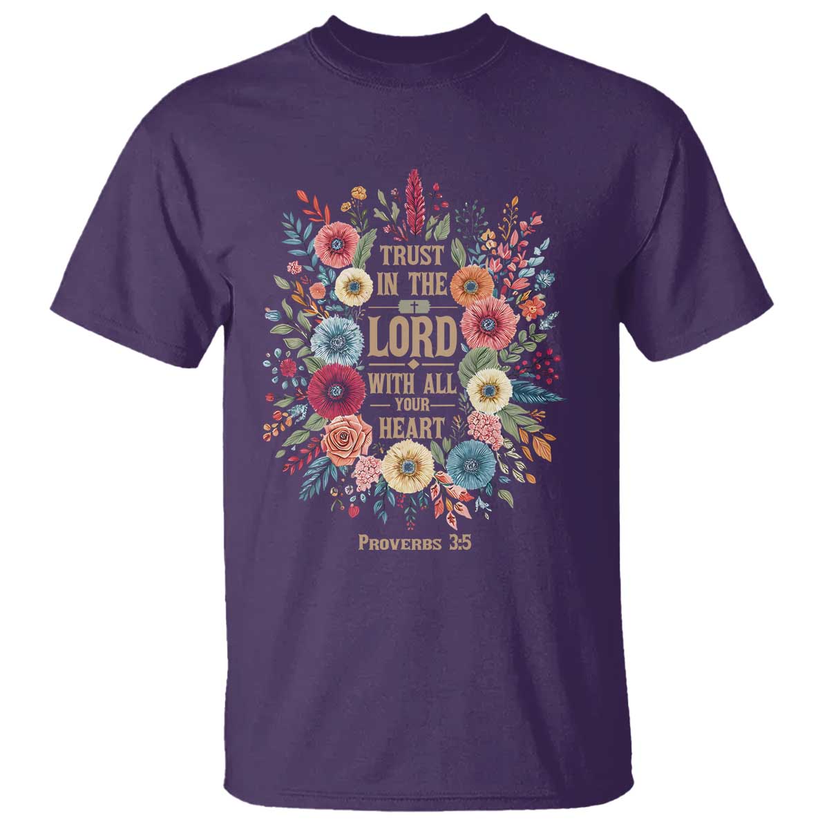 Trust in the Lord Proverbs 3:5 Floral Christian T Shirt Inspirational Bible Verse TS02 Purple Print Your Wear