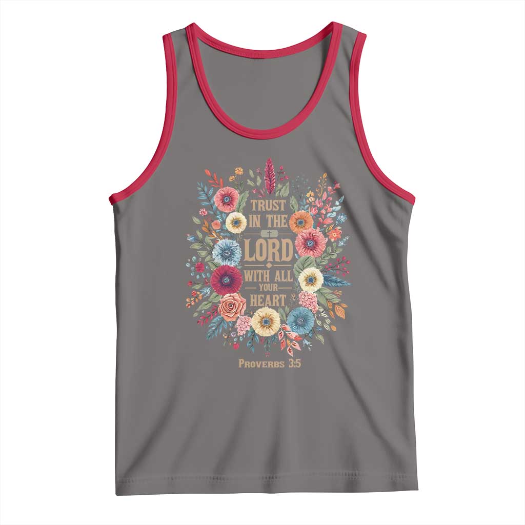 Trust in the Lord Proverbs 3:5 Floral Christian Tank Top Inspirational Bible Verse TS02 Deep Heather Red Print Your Wear