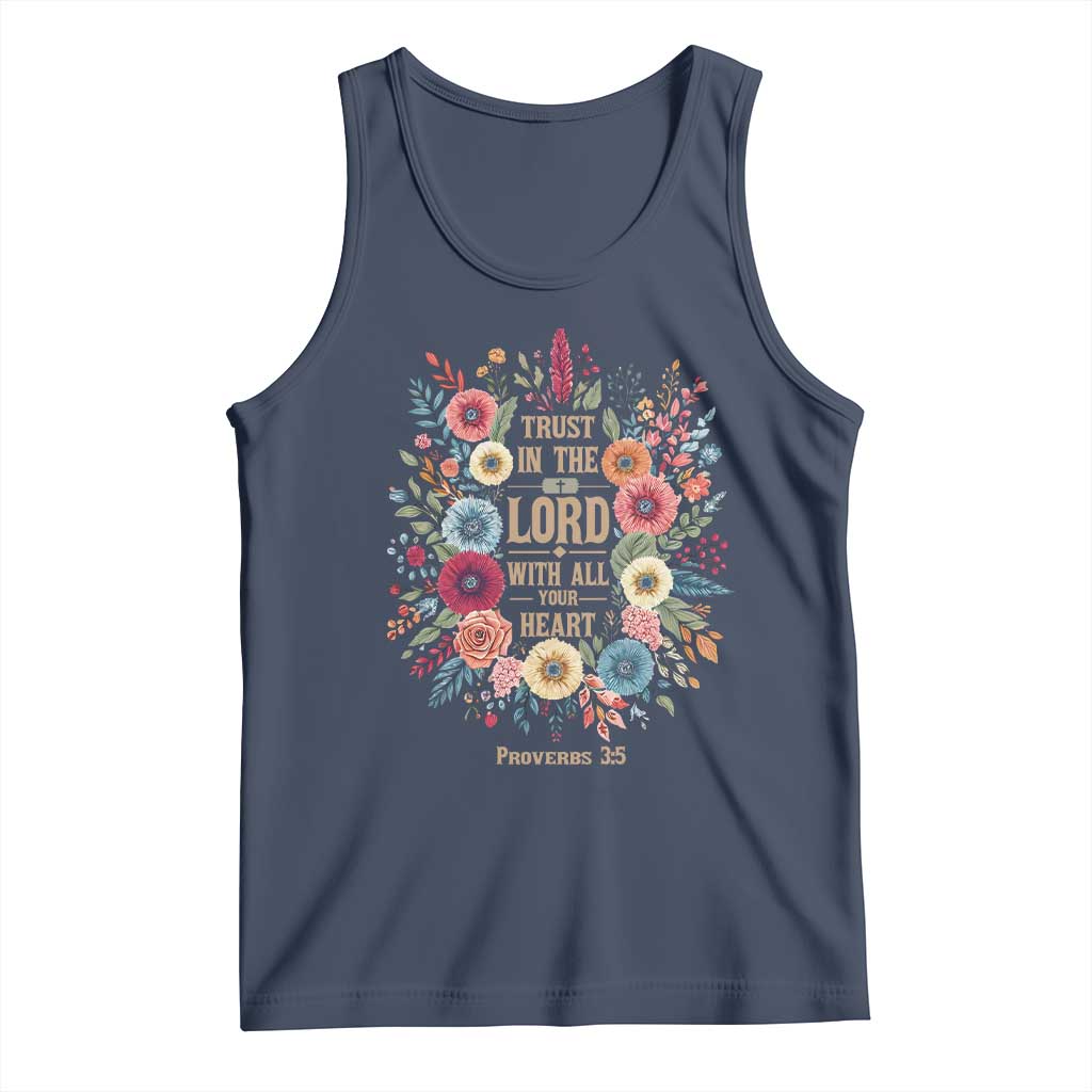 Trust in the Lord Proverbs 3:5 Floral Christian Tank Top Inspirational Bible Verse TS02 Navy Print Your Wear