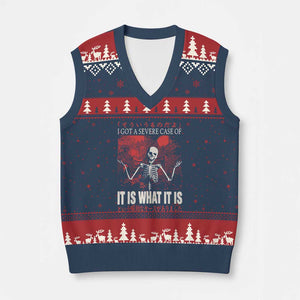 Dark Japanese Aesthetic Skeleton Meme Graphic V-Neck Knit Sweater Vest I Got a Severe Case of It Is What It Is TS02 Navy Red Print Your Wear