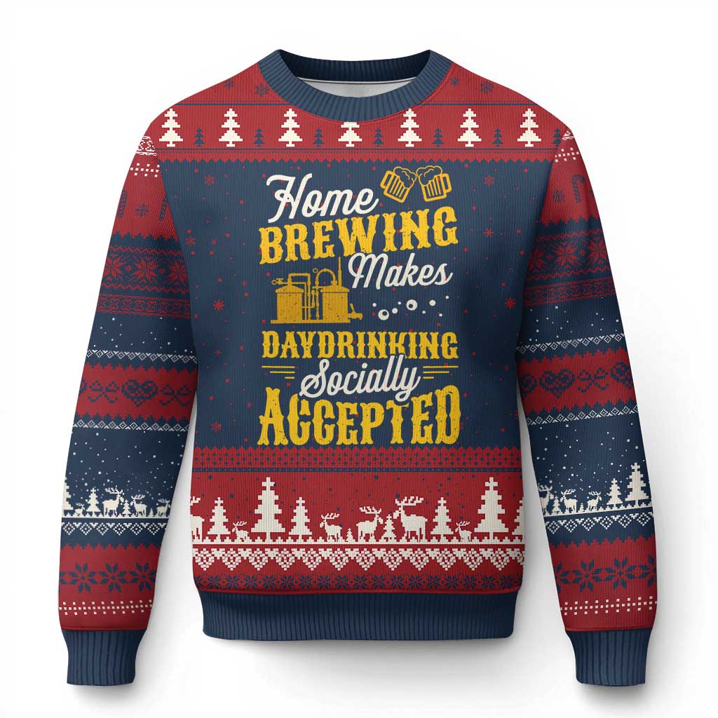 Funny Craft Crew Beer Homebrewers Ugly Christmas Sweater Home Brewing Makes Day Drinking Socially Accepted Brewery Fans TS02 Navy Red Print Your Wear