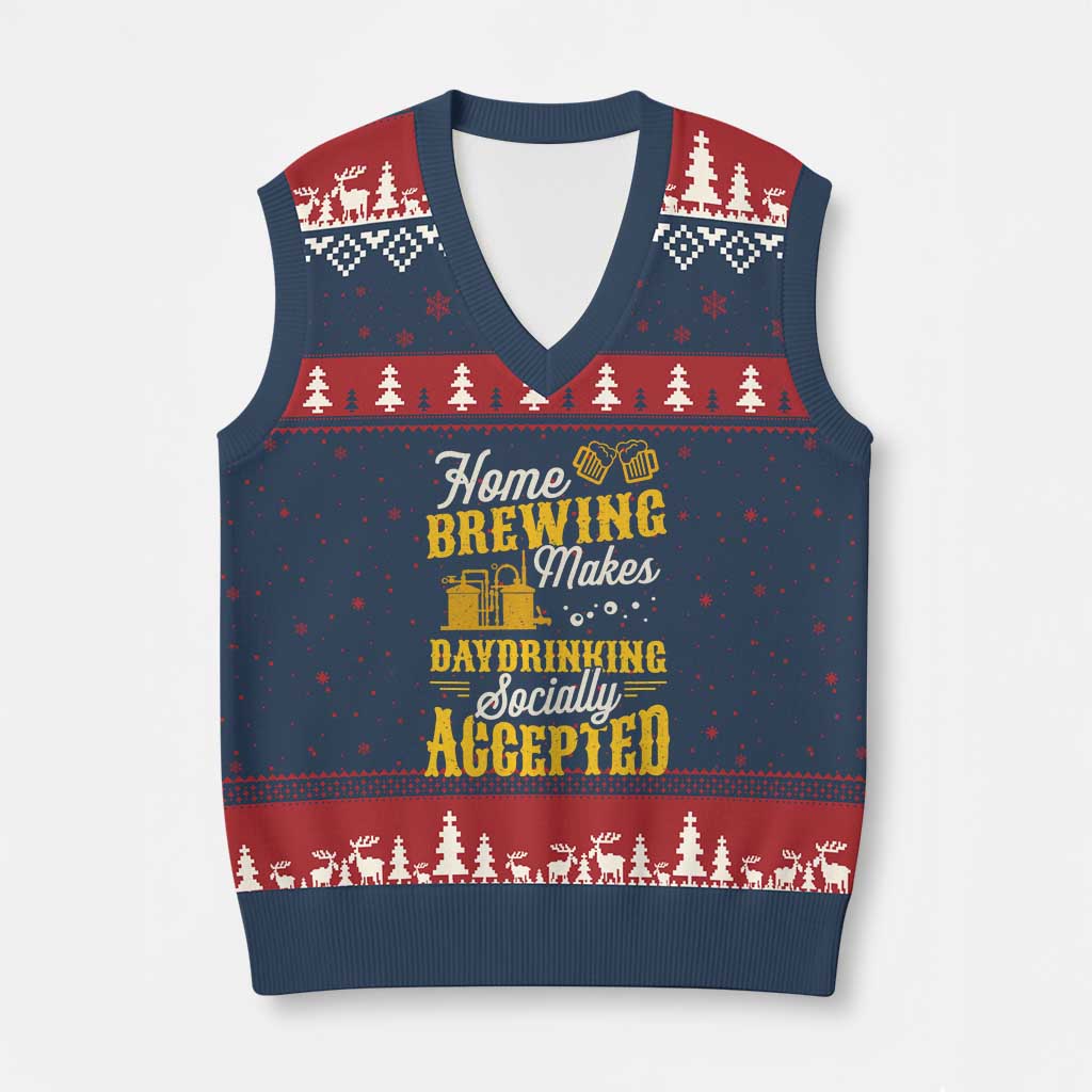 Funny Craft Crew Beer Homebrewers V-Neck Knit Sweater Vest Home Brewing Makes Day Drinking Socially Accepted Brewery Fans TS02 Navy Red Print Your Wear