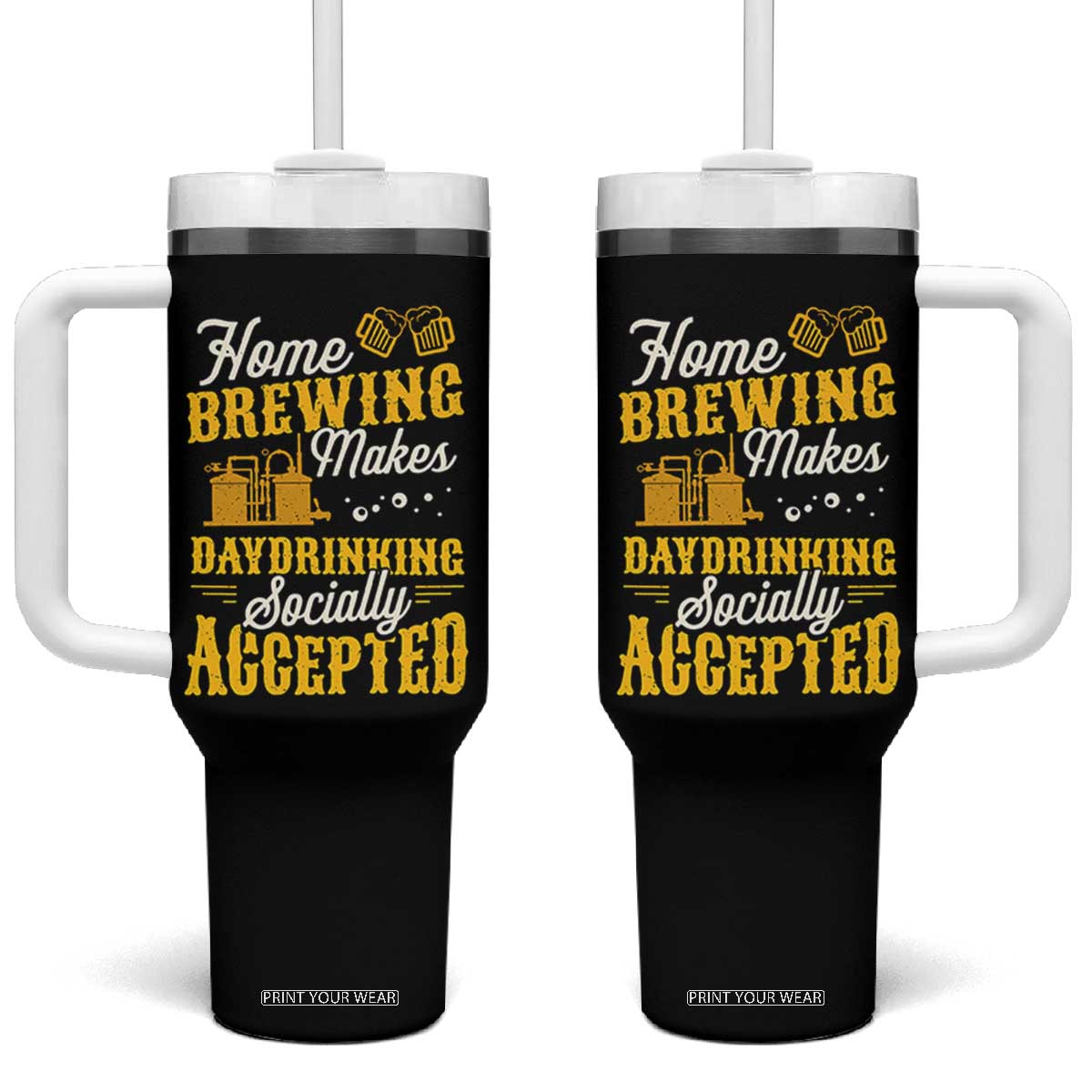 Funny Craft Crew Beer Homebrewers Tumbler With Handle Home Brewing Makes Day Drinking Socially Accepted Brewery Fans TS02 One Size: 40 oz Black Print Your Wear