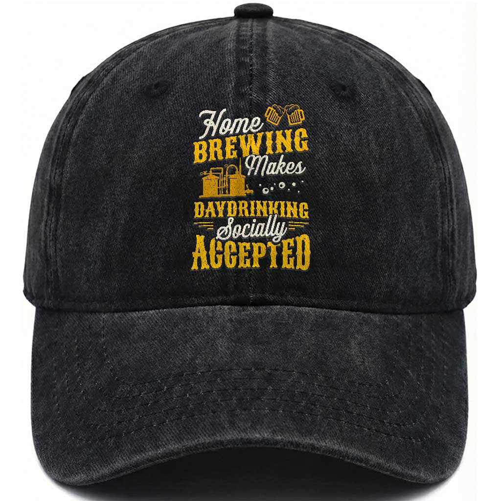 Funny Craft Crew Beer Homebrewers Washed Cotton Baseball Cap Home Brewing Makes Day Drinking Socially Accepted Brewery Fans TS02 Washed Cap Universal Fit Black Print Your Wear