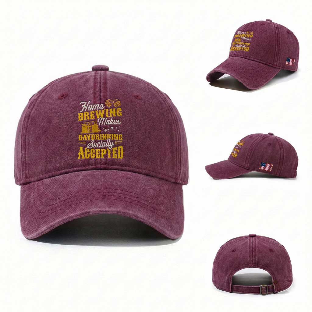 Funny Craft Crew Beer Homebrewers Washed Cotton Baseball Cap Home Brewing Makes Day Drinking Socially Accepted Brewery Fans TS02 Washed Cap Universal Fit Burgundy Print Your Wear