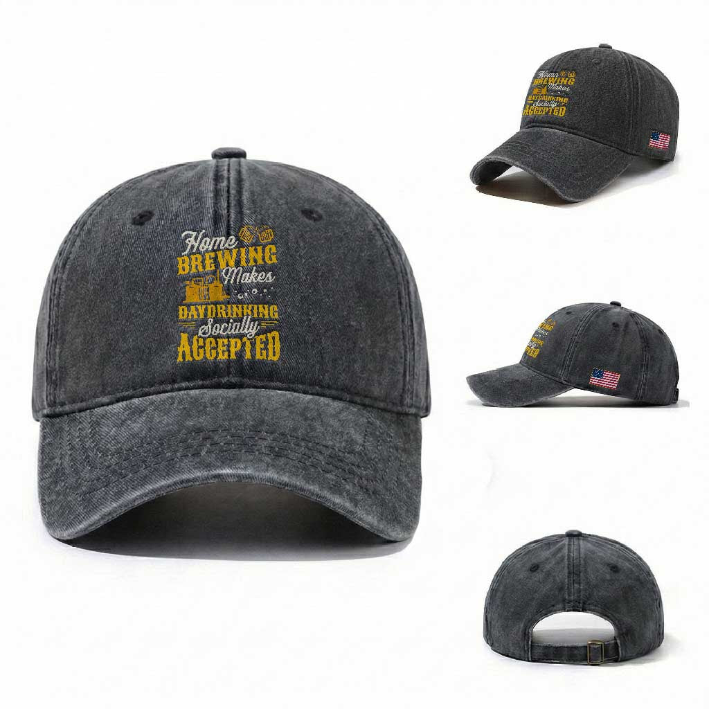 Funny Craft Crew Beer Homebrewers Washed Cotton Baseball Cap Home Brewing Makes Day Drinking Socially Accepted Brewery Fans TS02 Washed Cap Universal Fit Dark Gray Print Your Wear