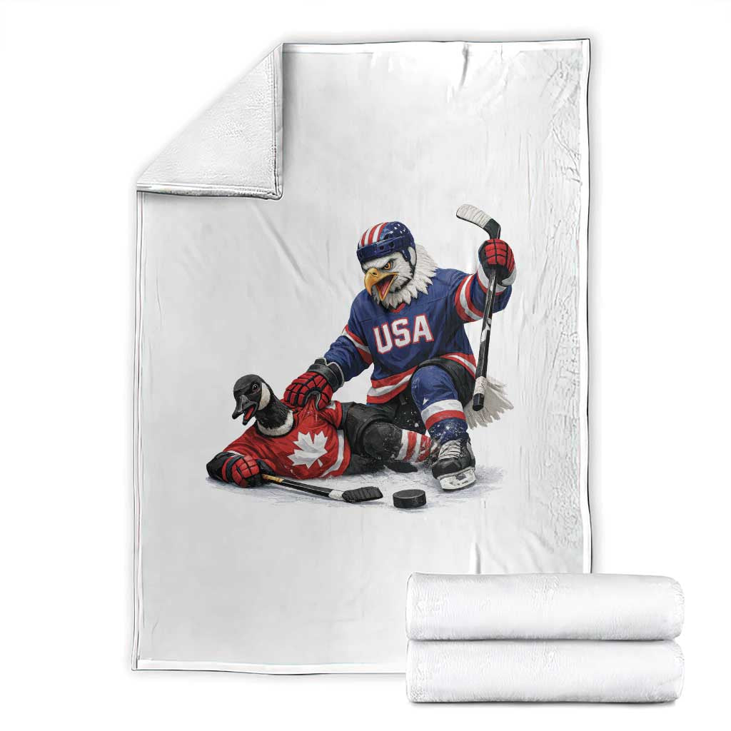 USA Eagle Vs Canada Loon Rivalry Graphic Throw Blanket Funny Sports Fan Ice Hockey Game Day Supporter TS02 White Print Your Wear