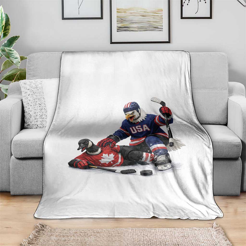 USA Eagle Vs Canada Loon Rivalry Graphic Throw Blanket Funny Sports Fan Ice Hockey Game Day Supporter TS02 Print Your Wear
