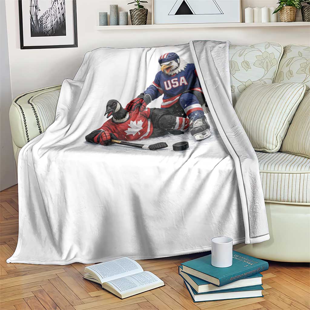 USA Eagle Vs Canada Loon Rivalry Graphic Throw Blanket Funny Sports Fan Ice Hockey Game Day Supporter TS02 Print Your Wear