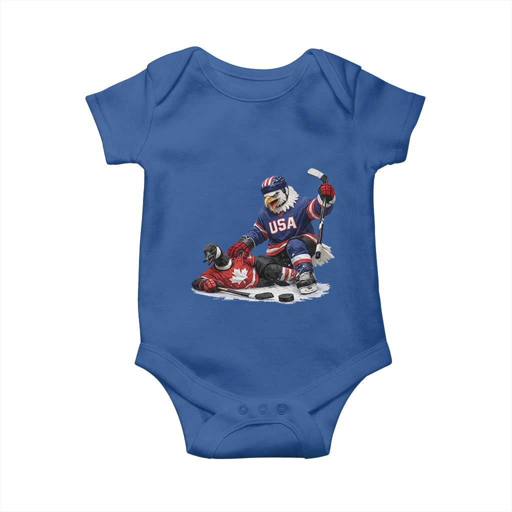 USA Eagle Vs Canada Loon Rivalry Graphic Baby Onesie Funny Sports Fan Ice Hockey Game Day Supporter TS02 Royal Blue Print Your Wear