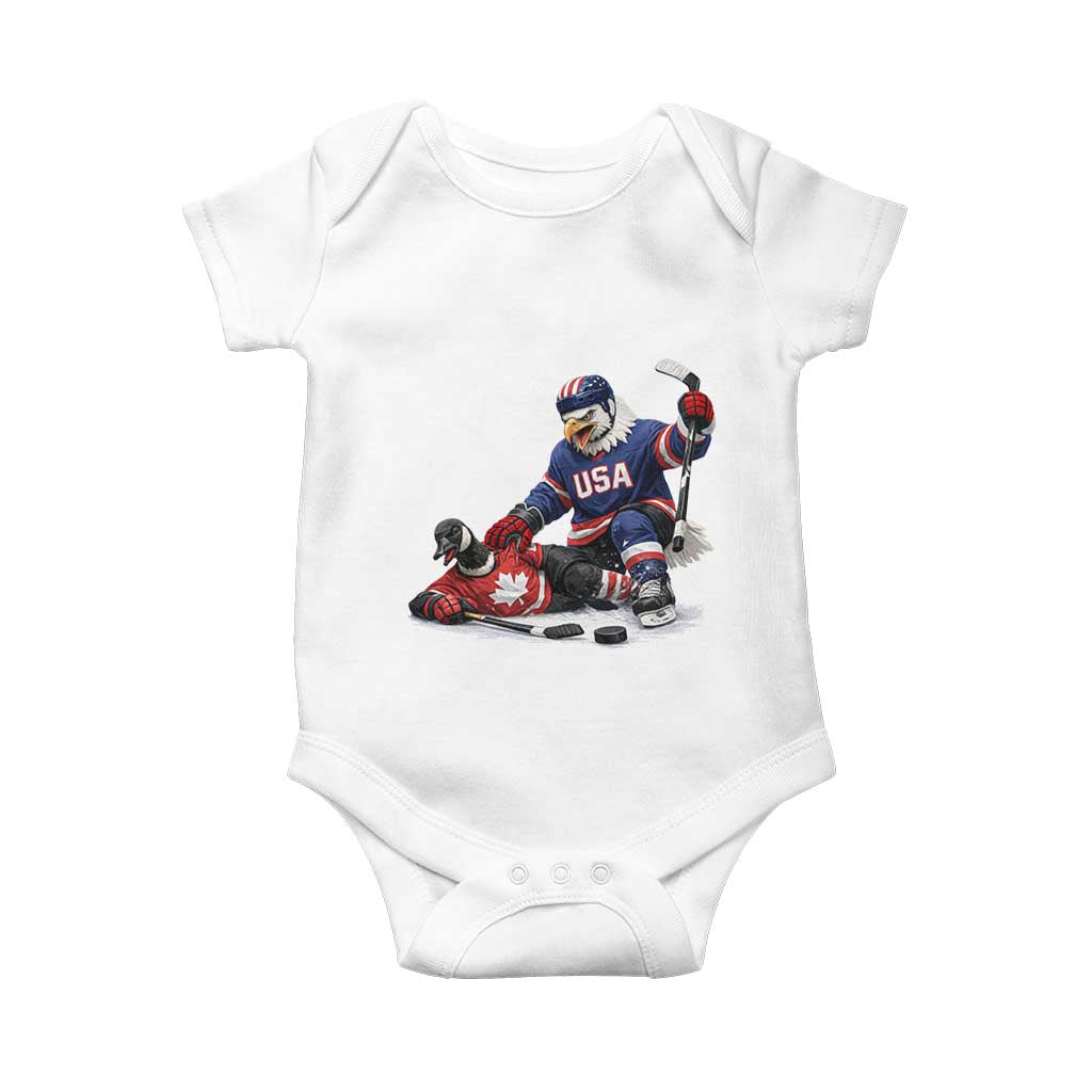 USA Eagle Vs Canada Loon Rivalry Graphic Baby Onesie Funny Sports Fan Ice Hockey Game Day Supporter TS02 White Print Your Wear