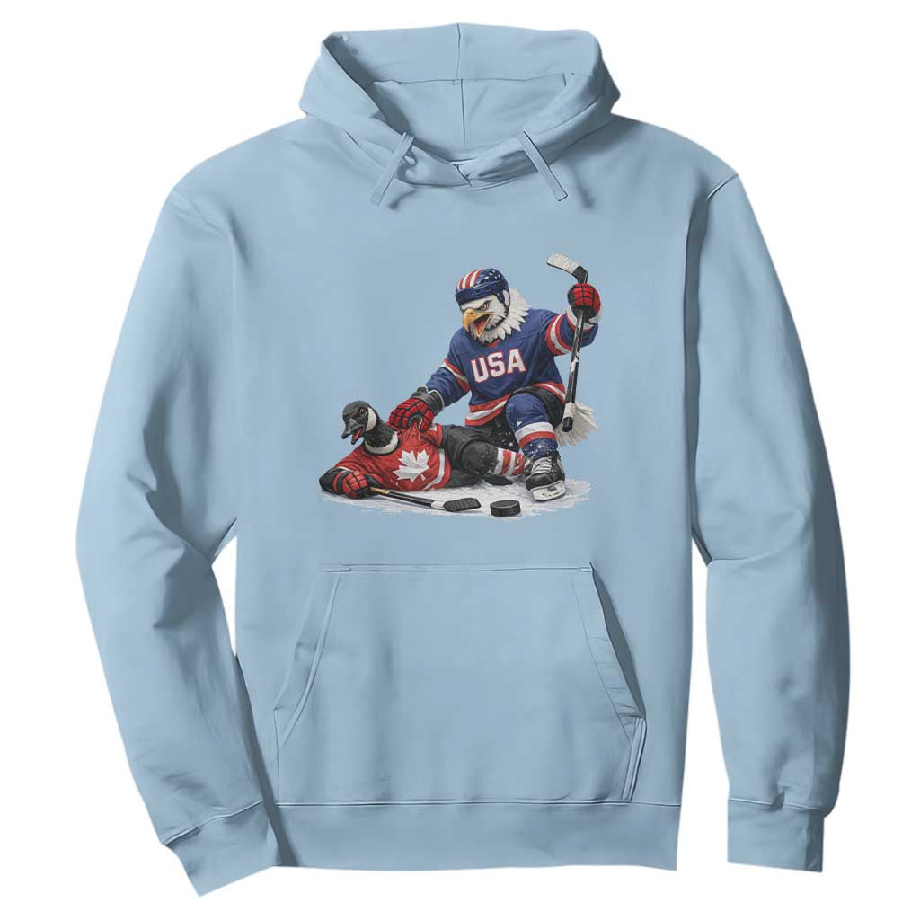 USA Eagle Vs Canada Loon Rivalry Graphic Hoodie Funny Sports Fan Ice Hockey Game Day Supporter TS02 Light Blue Print Your Wear
