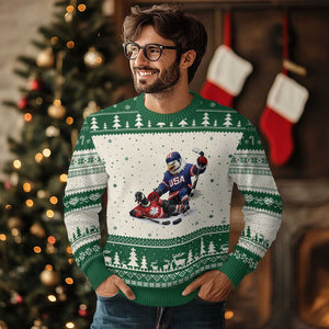 USA Eagle Vs Canada Loon Rivalry Graphic Ugly Christmas Sweater Funny Sports Fan Ice Hockey Game Day Supporter TS02 Beige Green Print Your Wear