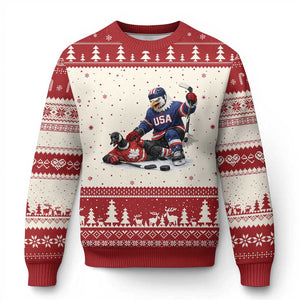 USA Eagle Vs Canada Loon Rivalry Graphic Ugly Christmas Sweater Funny Sports Fan Ice Hockey Game Day Supporter TS02 Beige Red Print Your Wear
