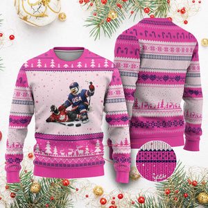 USA Eagle Vs Canada Loon Rivalry Graphic Ugly Christmas Sweater Funny Sports Fan Ice Hockey Game Day Supporter TS02 Hot Pink Print Your Wear