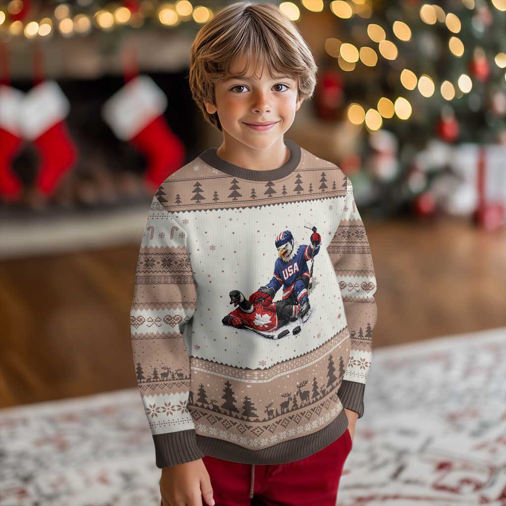 USA Eagle Vs Canada Loon Rivalry Graphic Ugly Christmas Sweater Funny Sports Fan Ice Hockey Game Day Supporter TS02 Mocha Mousse Print Your Wear