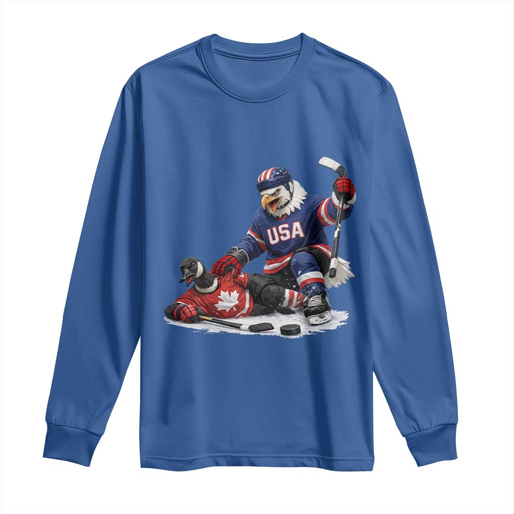 USA Eagle Vs Canada Loon Rivalry Graphic Long Sleeve Shirt Funny Sports Fan Ice Hockey Game Day Supporter TS02 Royal Blue Print Your Wear