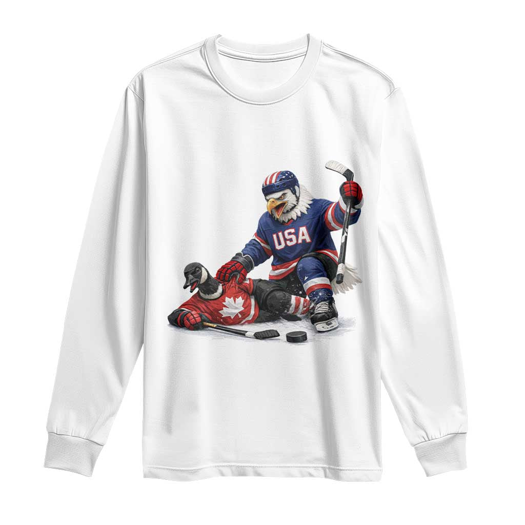 USA Eagle Vs Canada Loon Rivalry Graphic Long Sleeve Shirt Funny Sports Fan Ice Hockey Game Day Supporter TS02 White Print Your Wear