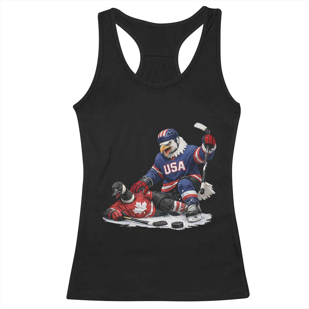 USA Eagle Vs Canada Loon Rivalry Graphic Racerback Tank Top Funny Sports Fan Ice Hockey Game Day Supporter TS02 Black Print Your Wear