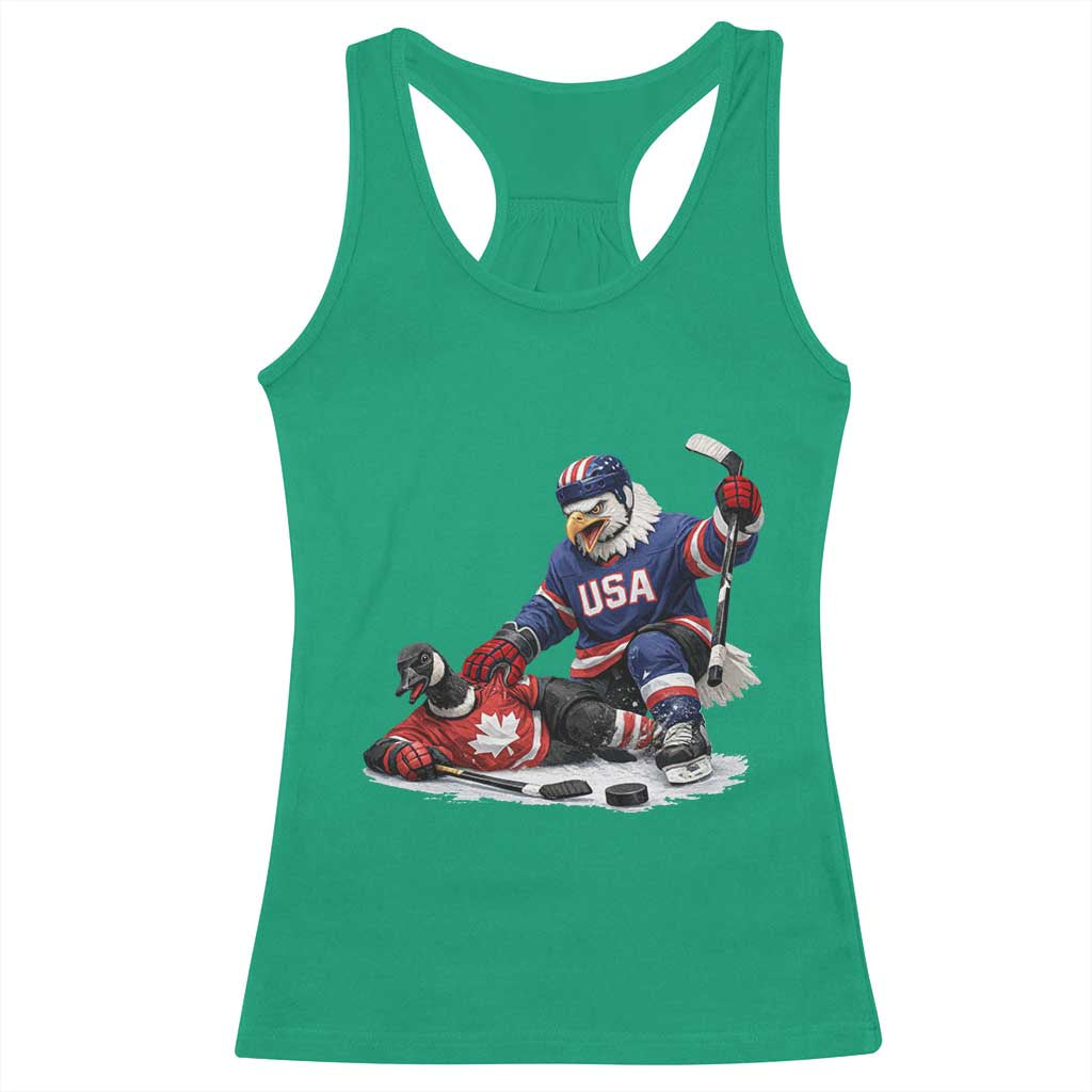 USA Eagle Vs Canada Loon Rivalry Graphic Racerback Tank Top Funny Sports Fan Ice Hockey Game Day Supporter TS02 Irish Green Print Your Wear