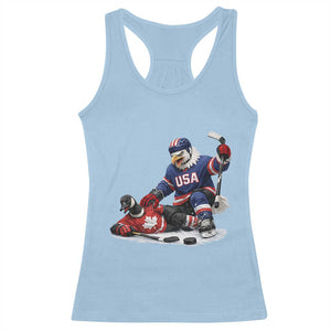 USA Eagle Vs Canada Loon Rivalry Graphic Racerback Tank Top Funny Sports Fan Ice Hockey Game Day Supporter TS02 Light Blue Print Your Wear