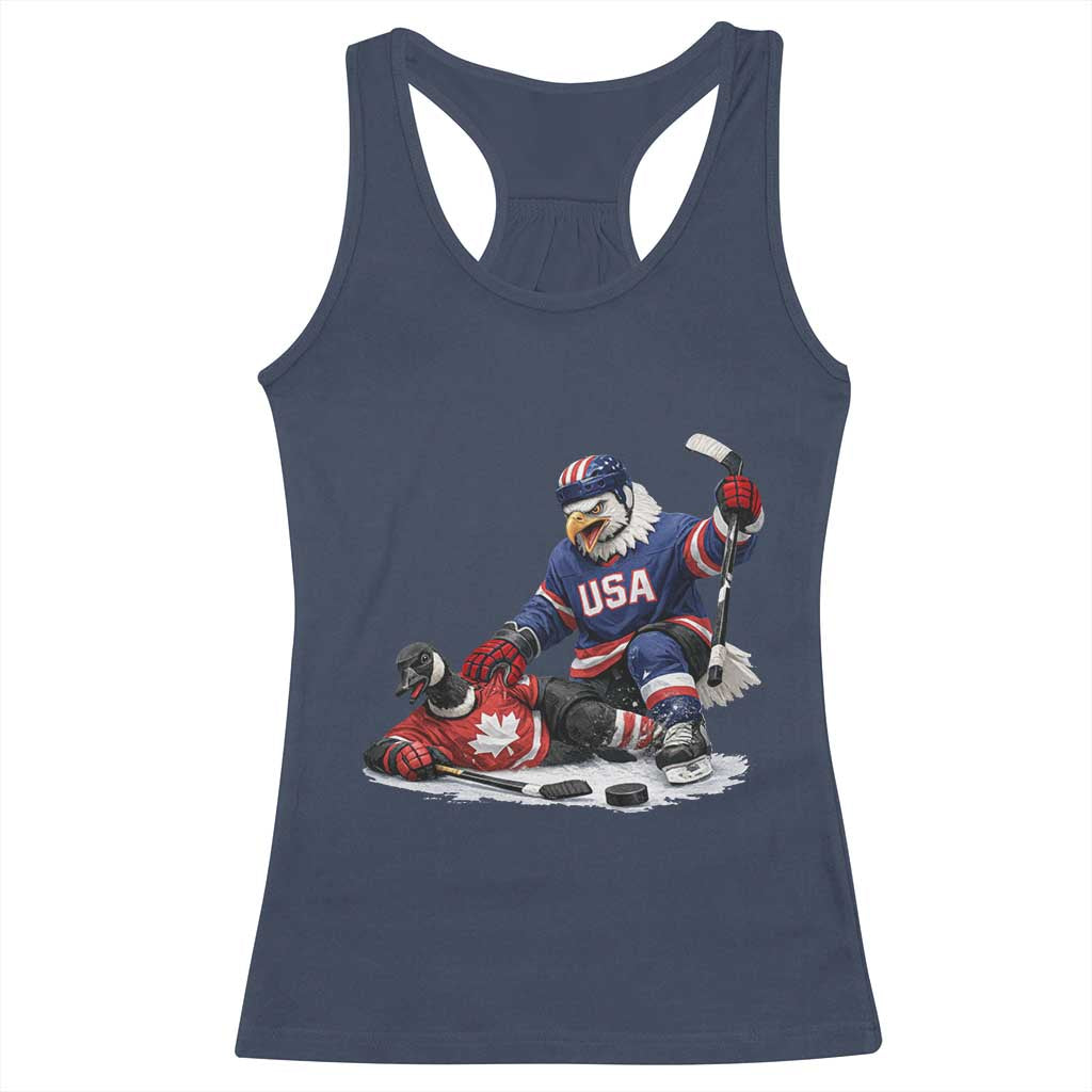 USA Eagle Vs Canada Loon Rivalry Graphic Racerback Tank Top Funny Sports Fan Ice Hockey Game Day Supporter TS02 Navy Print Your Wear