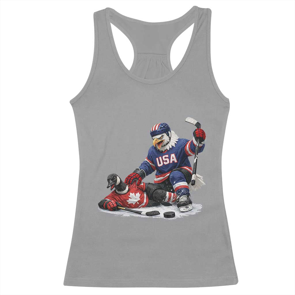 USA Eagle Vs Canada Loon Rivalry Graphic Racerback Tank Top Funny Sports Fan Ice Hockey Game Day Supporter TS02 Sport Gray Print Your Wear