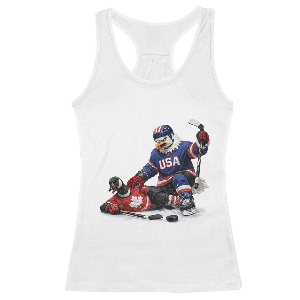 USA Eagle Vs Canada Loon Rivalry Graphic Racerback Tank Top Funny Sports Fan Ice Hockey Game Day Supporter TS02 White Print Your Wear