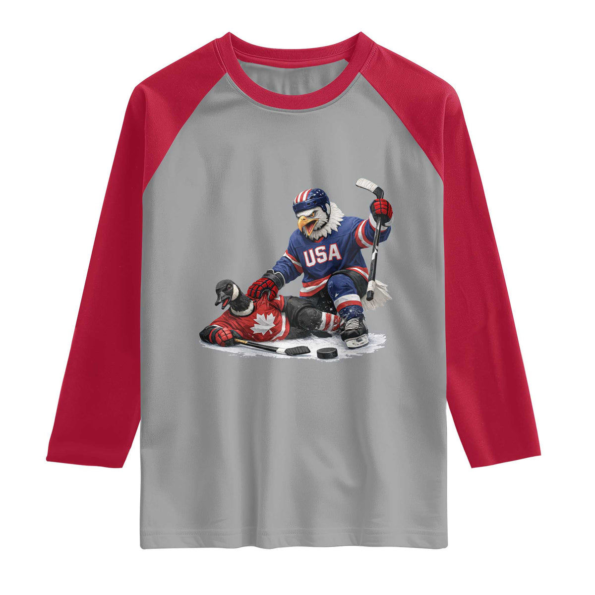 USA Eagle Vs Canada Loon Rivalry Graphic Raglan Shirt Funny Sports Fan Ice Hockey Game Day Supporter TS02 Sport Gray Red Print Your Wear