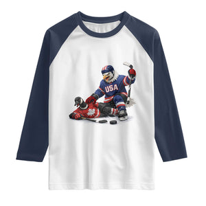 USA Eagle Vs Canada Loon Rivalry Graphic Raglan Shirt Funny Sports Fan Ice Hockey Game Day Supporter TS02 White Navy Print Your Wear