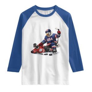 USA Eagle Vs Canada Loon Rivalry Graphic Raglan Shirt Funny Sports Fan Ice Hockey Game Day Supporter TS02 White Royal Print Your Wear