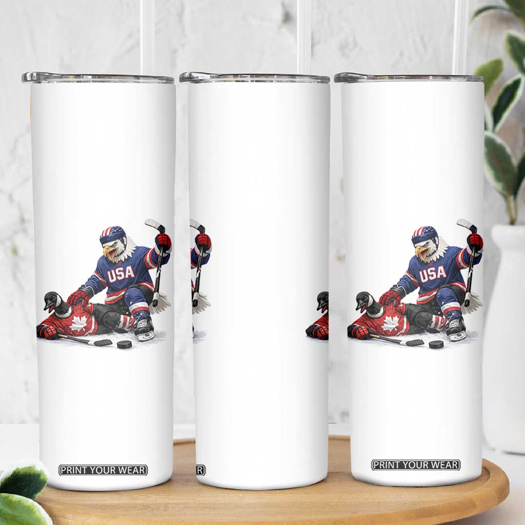 USA Eagle Vs Canada Loon Rivalry Graphic Skinny Tumbler Funny Sports Fan Ice Hockey Game Day Supporter TS02 Print Your Wear