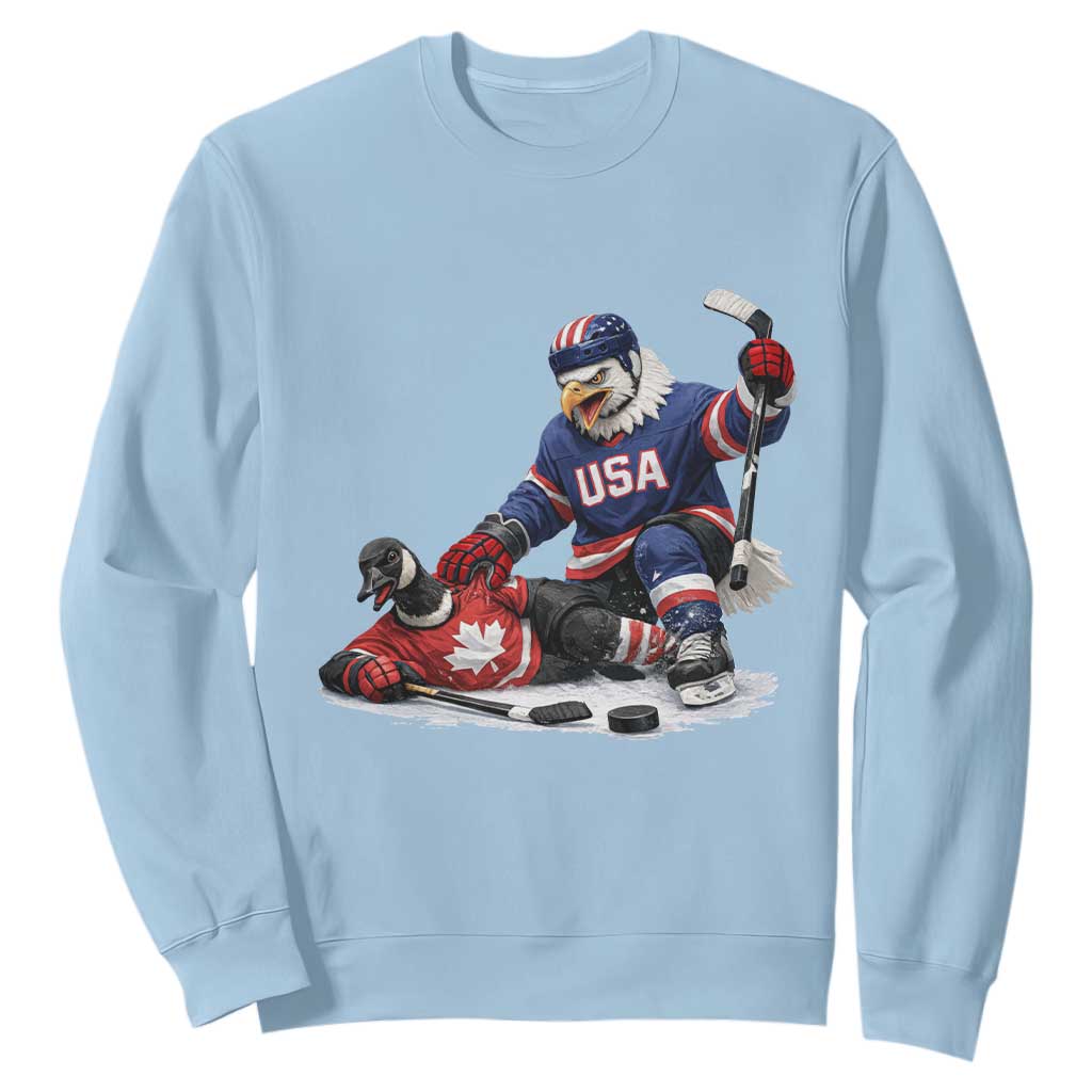 USA Eagle Vs Canada Loon Rivalry Graphic Sweatshirt Funny Sports Fan Ice Hockey Game Day Supporter TS02 Light Blue Print Your Wear