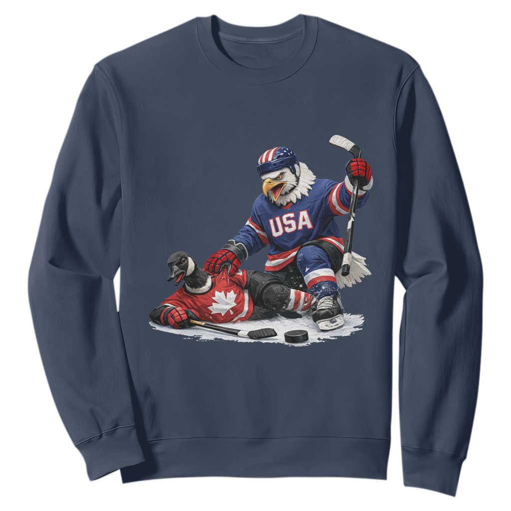 USA Eagle Vs Canada Loon Rivalry Graphic Sweatshirt Funny Sports Fan Ice Hockey Game Day Supporter TS02 Navy Print Your Wear
