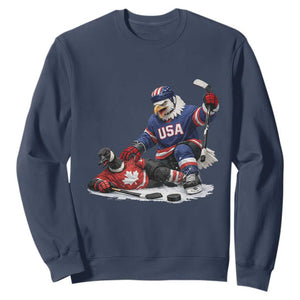 USA Eagle Vs Canada Loon Rivalry Graphic Sweatshirt Funny Sports Fan Ice Hockey Game Day Supporter TS02 Navy Print Your Wear