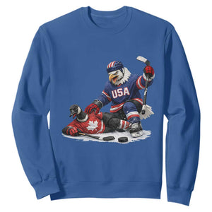 USA Eagle Vs Canada Loon Rivalry Graphic Sweatshirt Funny Sports Fan Ice Hockey Game Day Supporter TS02 Royal Blue Print Your Wear