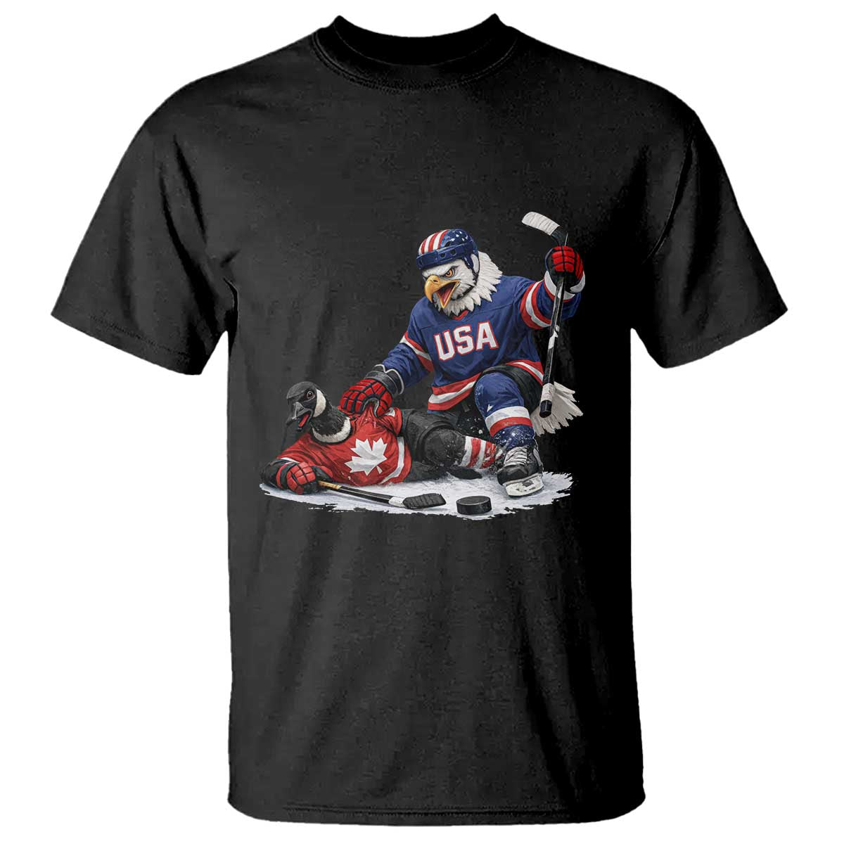 USA Eagle Vs Canada Loon Rivalry Graphic T Shirt Funny Sports Fan Ice Hockey Game Day Supporter TS02 Black Print Your Wear