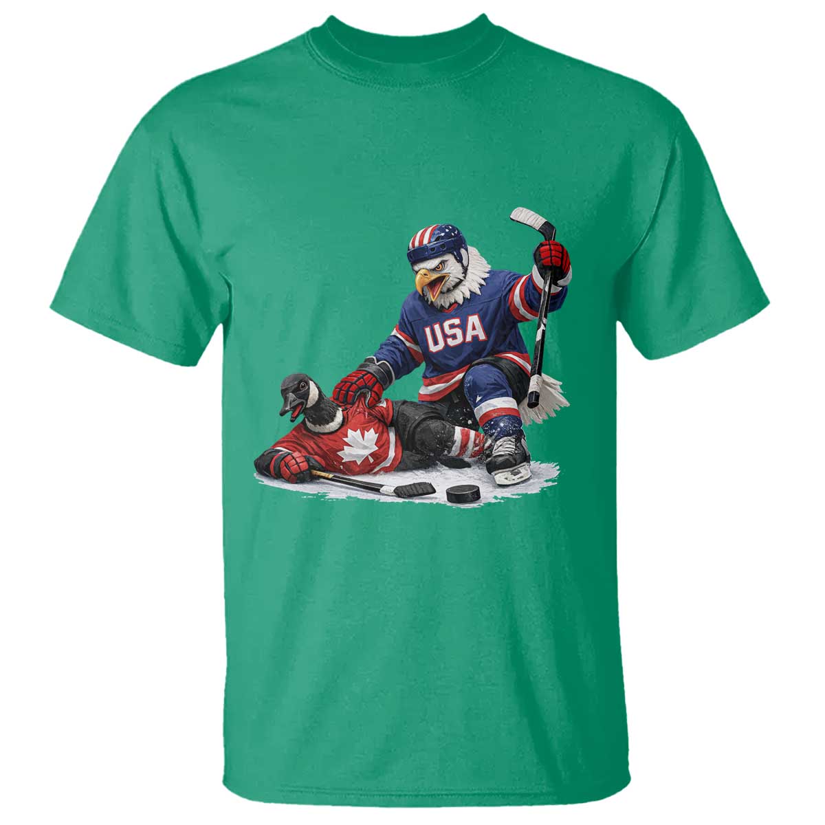 USA Eagle Vs Canada Loon Rivalry Graphic T Shirt Funny Sports Fan Ice Hockey Game Day Supporter TS02 Irish Green Print Your Wear
