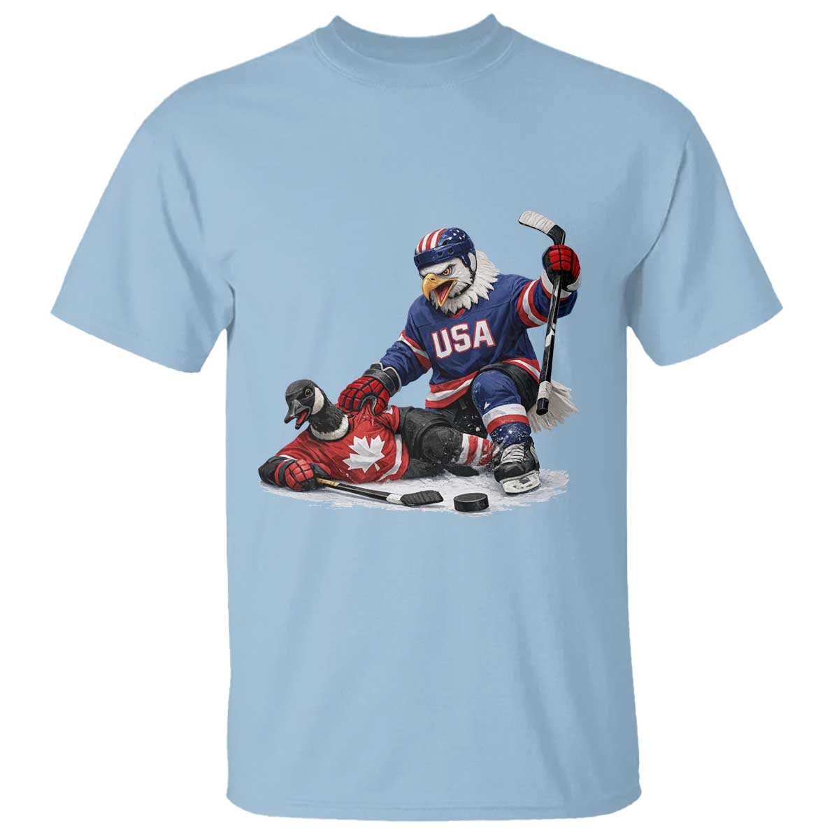 USA Eagle Vs Canada Loon Rivalry Graphic T Shirt Funny Sports Fan Ice Hockey Game Day Supporter TS02 Light Blue Print Your Wear