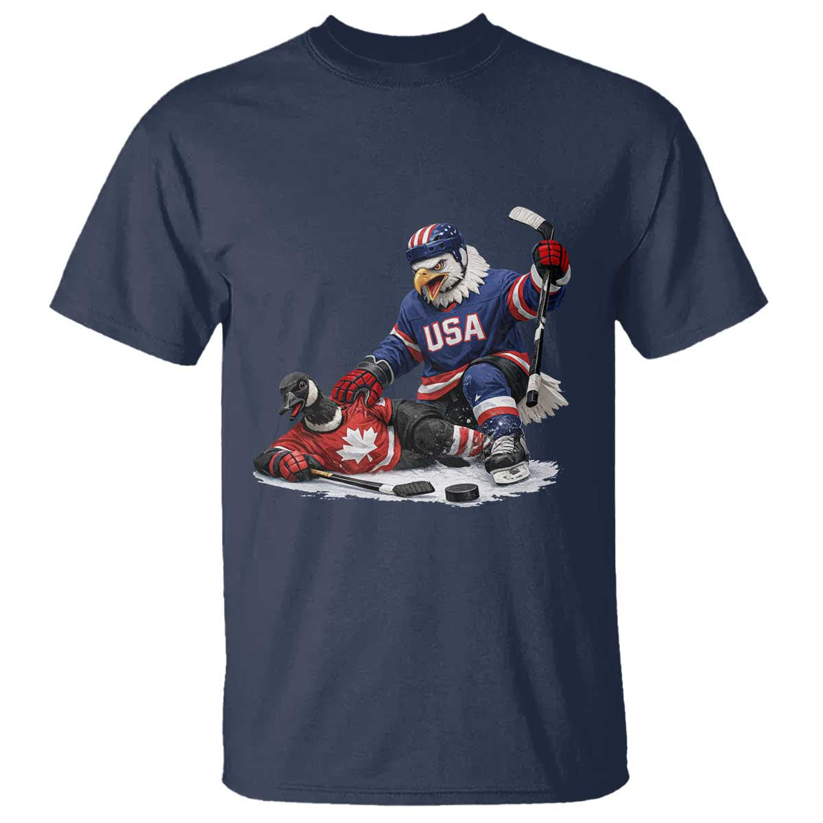 USA Eagle Vs Canada Loon Rivalry Graphic T Shirt Funny Sports Fan Ice Hockey Game Day Supporter TS02 Navy Print Your Wear