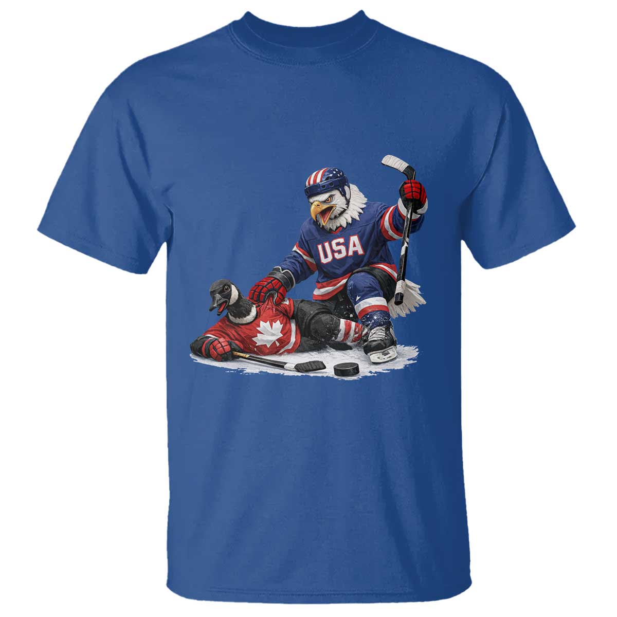 USA Eagle Vs Canada Loon Rivalry Graphic T Shirt Funny Sports Fan Ice Hockey Game Day Supporter TS02 Royal Blue Print Your Wear