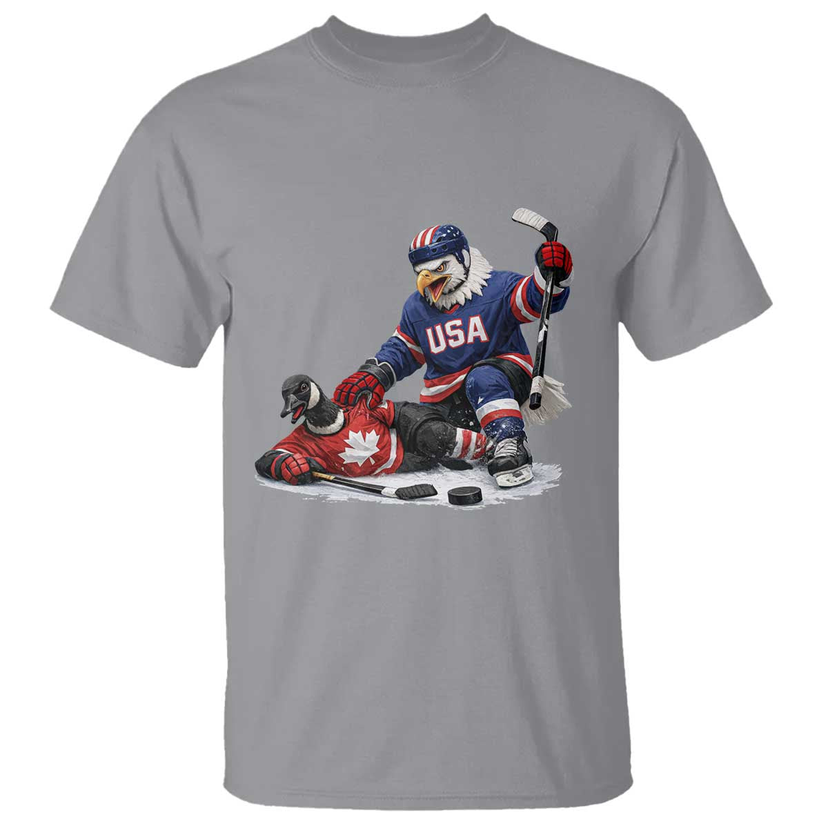USA Eagle Vs Canada Loon Rivalry Graphic T Shirt Funny Sports Fan Ice Hockey Game Day Supporter TS02 Sport Gray Print Your Wear